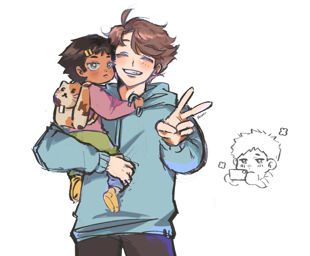 totooru_'s tweet image. i just think single dad iwa and his carbon copy daughter loves oikawa alot