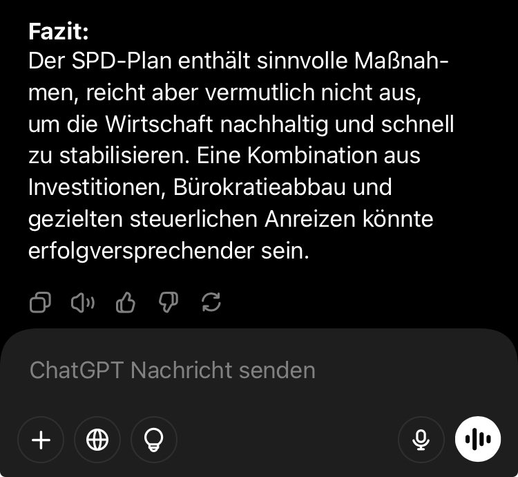Ich glaube die SPD sollte einfach auch mal mehr ChatGPT benutzen, wenn sie es selber nicht checken.