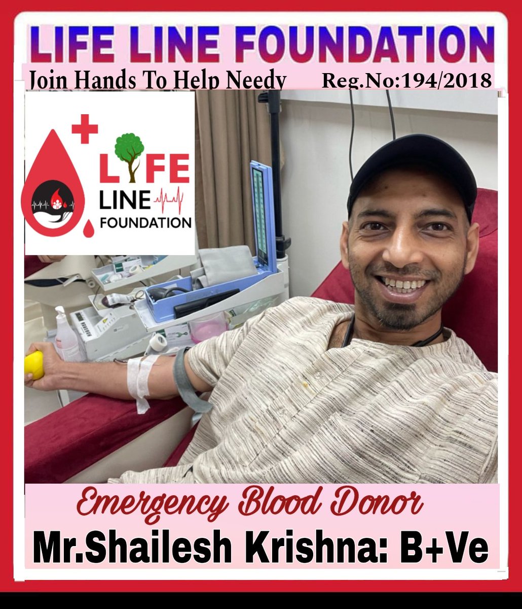 Naveen394's tweet photo. Mr.Shailesh Krishna donated blood for patient undergoing treatment at AIG Hospital, Gachibowli, Hyderabad 

Thank You Mr.Shailesh Krishna for your valuable blood donation 🙏

Naveen Thatikonda 
Founder, Life Line Foundation 
📞8008263262 https://t.co/sDtG5EIwel