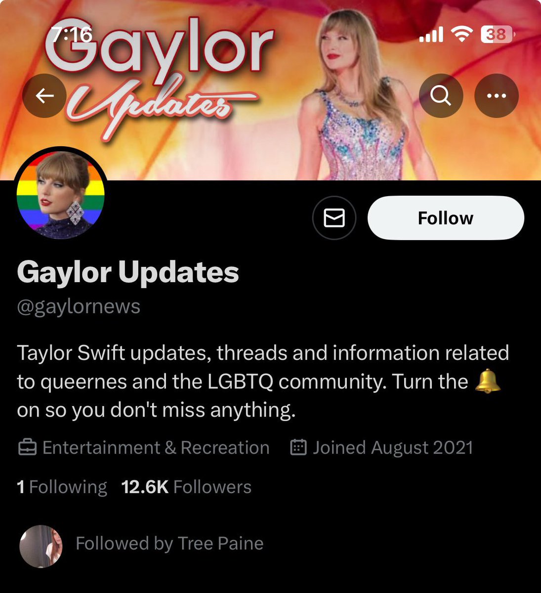 swiftstpds's tweet image. remember when tree followed gaylornews