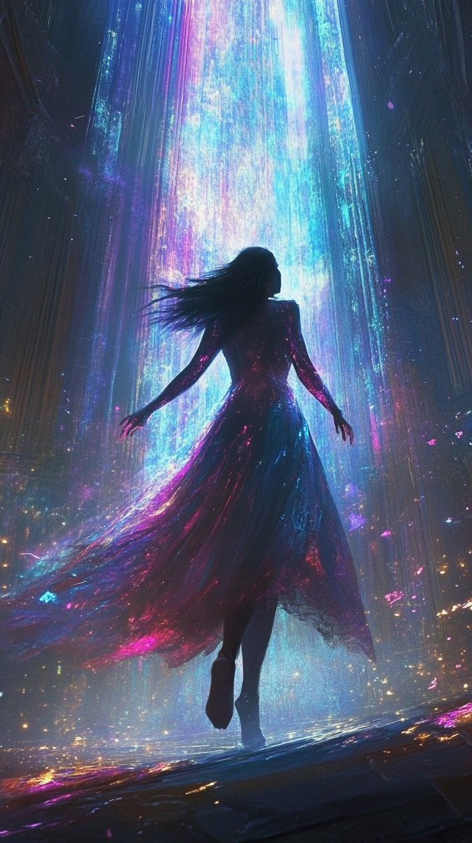 &gt;Threshold of Light&lt;

Each step brought her closer to the iridescent horizon. There was no fear, only the certainty that, upon crossing, she would leave her humanity behind to become something more

Good evening, Masters!
#aiart #aiartcommunity #aiartawareness