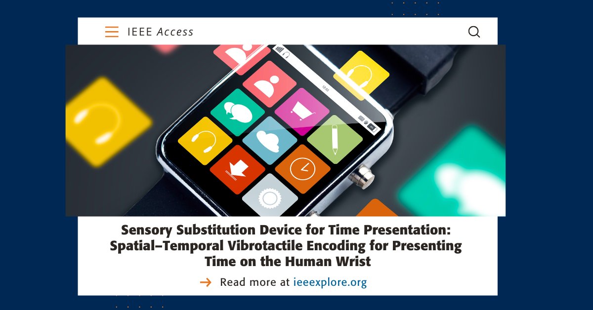 IEEEXplore's tweet photo. In the latest edition of @IEEEAccess, read about the development of a digital wristwatch for the visually impaired that uses haptic vibration devices with tactile displays to convey information to the wearer.
🔗 https://t.co/OGgIr6fOcy
#IEEE #IEEEXplore #IEEEAccess