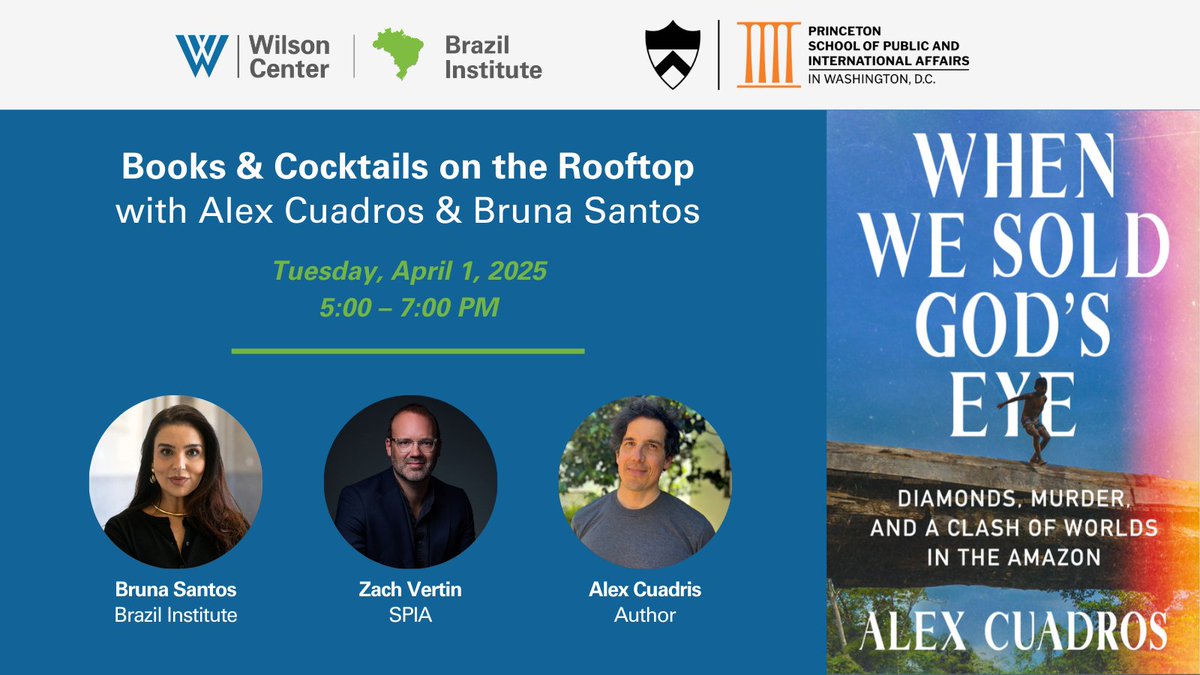 Princeton SPIA in Washington DC (@princetonspiadc) on Twitter photo TODAY @ 5pm in DC Join us on Rooftop for "Books & Cocktails" Series: Author <a href="/alexcuadros/">Alex Cuadros</a> & Bruna Santos of the <a href="/TheWilsonCenter/">The Wilson Center</a> <a href="/BrazilInst/">The Brazil Institute</a> will join <a href="/ZachVertin/">Zach Vertin</a> to discuss new book: āWhen We Sold Godās Eyeā & Brazil past & present. Great Weather!āļøRSVP: bit.ly/3DrXYWo TODAY @ 5pm in DC Join us on Rooftop for "Books & Cocktails" Series: Author <a href="/alexcuadros/">Alex Cuadros</a> & Bruna Santos of the <a href="/TheWilsonCenter/">The Wilson Center</a> <a href="/BrazilInst/">The Brazil Institute</a> will join <a href="/ZachVertin/">Zach Vertin</a> to discuss new book: āWhen We Sold Godās Eyeā & Brazil past & present. Great Weather!āļøRSVP: bit.ly/3DrXYWo