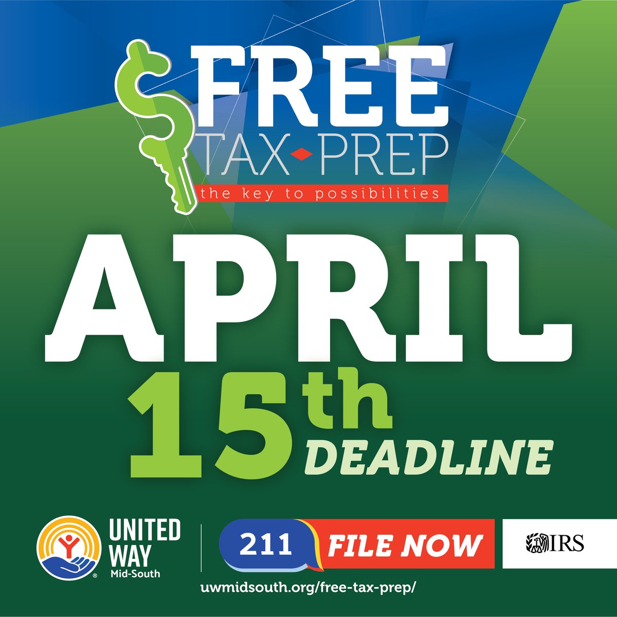 Hurry! The deadline is approaching! 

United Way of the Mid-South offers FREE tax prep services. File before April 15th. Don’t wait, get the help you need today! #FreeTaxPrep #TaxSeason #UWMS