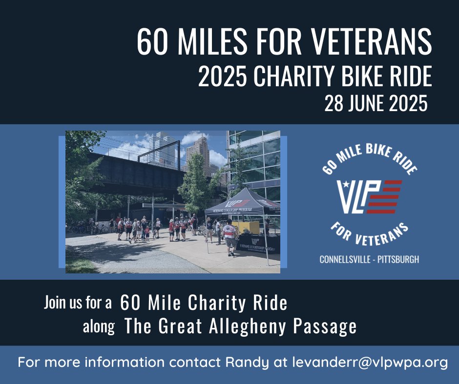 The weather is finally breaking and the sun ☀️is shining!!  Join us for our annual 60 Miles for Veterans Bike Ride 🚴🚴‍♀️ on Saturday, June 28th!!  

Register today: classy.org/event/2025-60-…

Thank you for your continued support!

#WeAreVLP