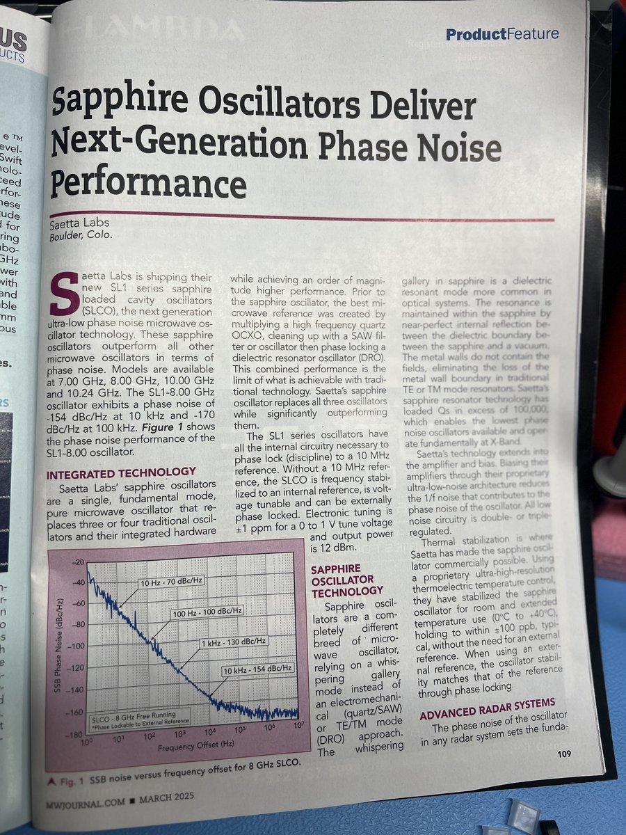 Today I learned something new while randomly looking at ads in the Microwave Journal: Sapphire Loaded Cavity Oscillator.
It's basically an ultra stable ultra low phase noise microwave (7-12GHZ) oscillator that uses a sapphire resonator placed inside a copper cavity.
1/2