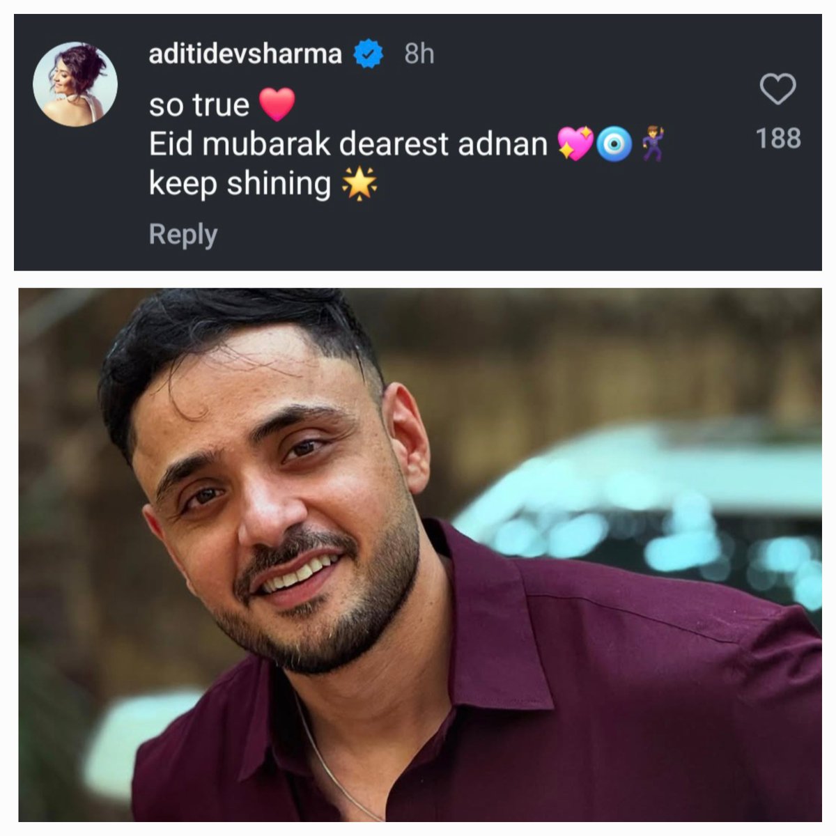 #KathaAnkahee 
Baki duniya jahaan baadme
Goldman ki pic pe
Jugnoo ka comment hona mandatory hai
In a world of unfollowing they are each other's best admirers 
#AdnanKhan
#AditiDevSharma 
<a href="/adnan_abkhan/">adnan khan</a> <a href="/Aditidevsharma/">Aditi Sharma</a>