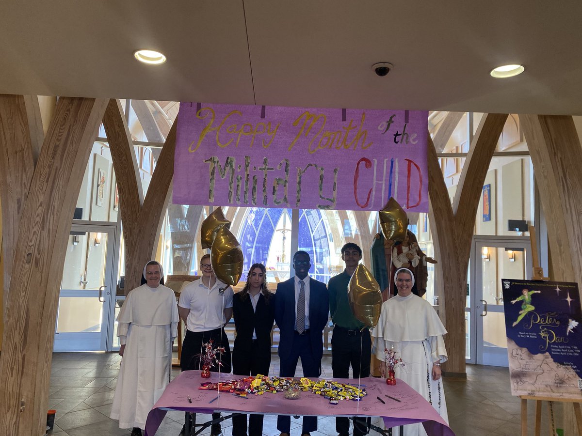 April is the Month of the Military Child! Students, faculty, and staff were invited to write the military branches their family members have served in or are serving in on a banner and take a blessed St. Michael the Archangel medal, who is the patron saint of the military!