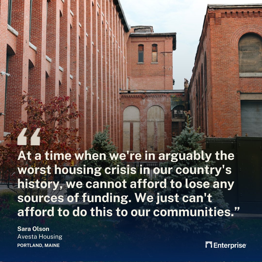 EnterpriseNow's tweet photo. "Every single unit that we either create or preserve has a story. There's an individual or a family that has safety, security, and a place to eat every day."
Sara Olson from Avesta Housing in Portland, ME, reflects on the impact of the loss of critical #Section4 funding. https://t.co/n4UgIIW20N