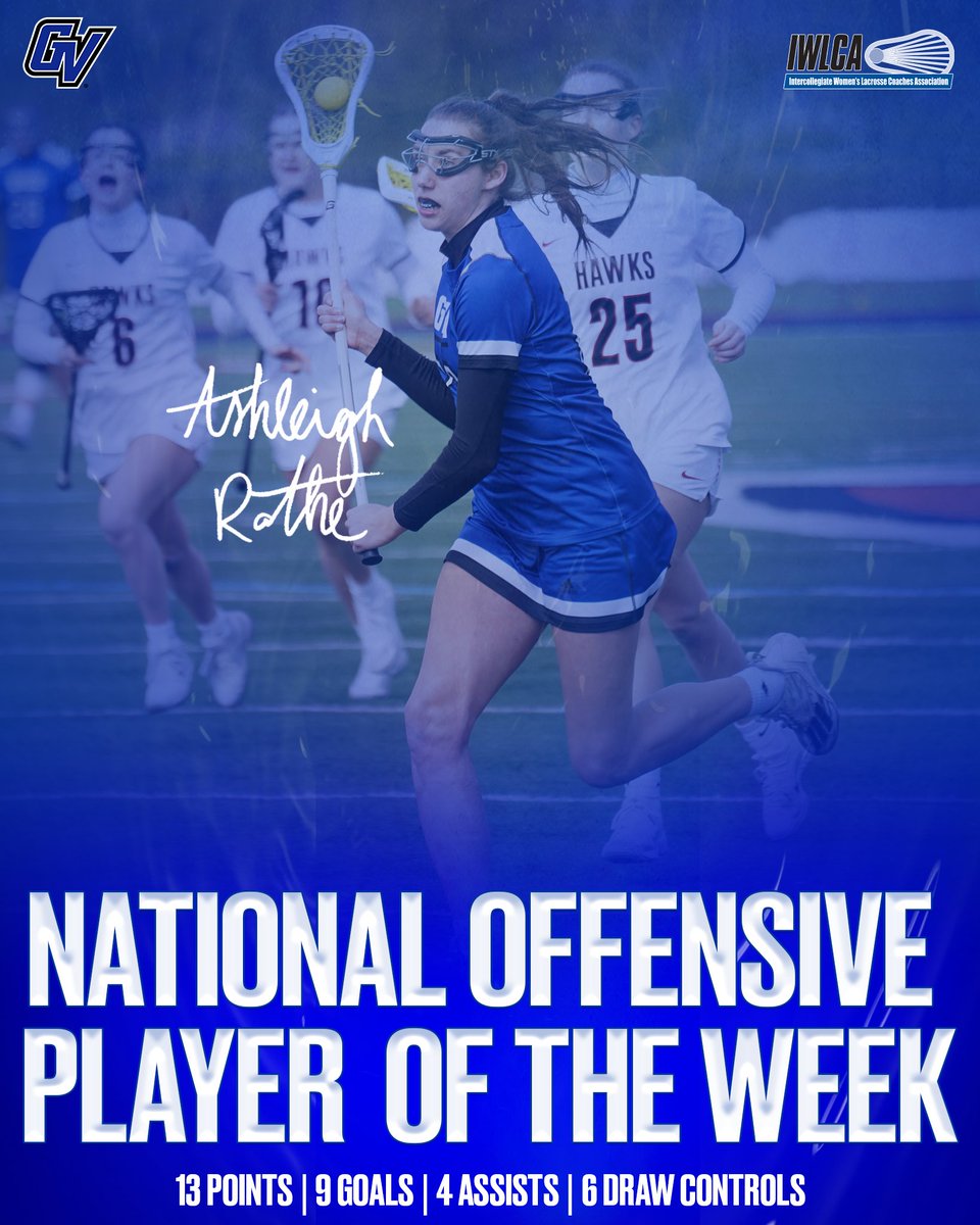 GVSUWLAX's tweet photo. Getting nASHtional recognition!

Ashleigh Rothe has been named the IWLCA DII National Offensive Player of the Week!!

#AnchorUp #beELITE https://t.co/9D2KPUwpwC