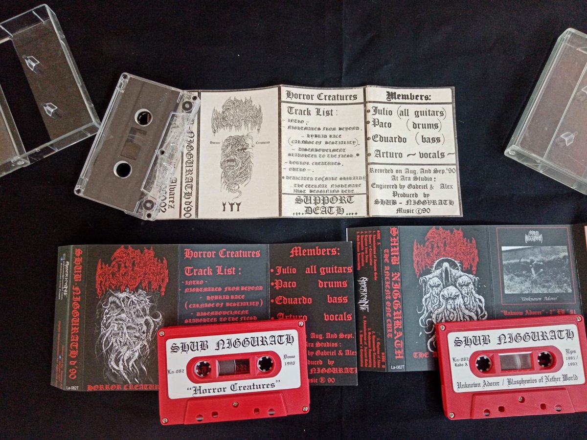 Shub Niggurath "Horror creatures" DT 1990
First press demo &amp; second press.
Hail the ancient cult.
Powered by American Line Prods <a href="/alprods/">American Line Prods</a>