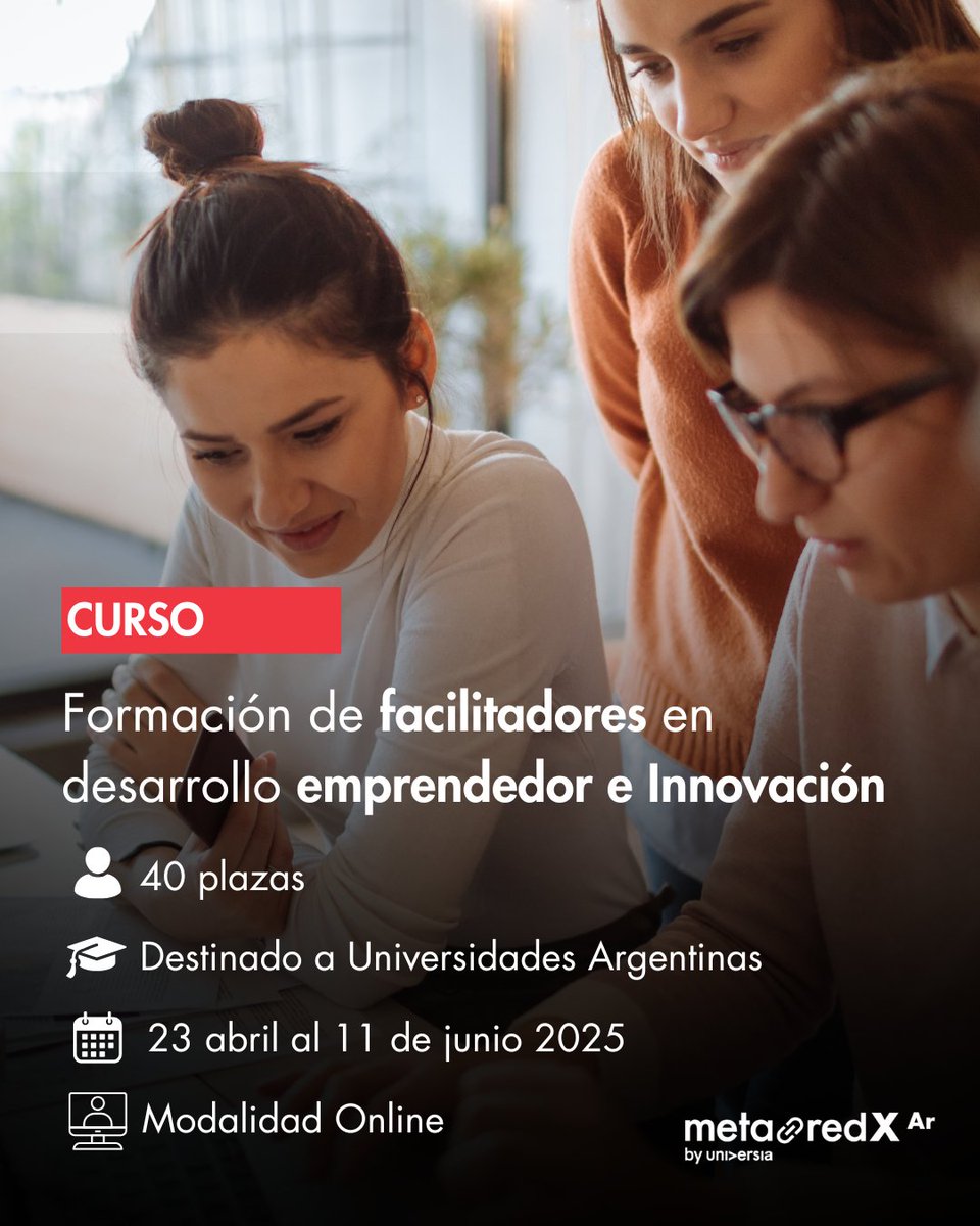 metaredxarg's tweet photo. ¿Querés potenciar tus habilidades como docente o facilitador?⁣
⁣
El Curso brinda metodologías pedagógicas para promover el desarrollo de competencias emprendedoras en estudiantes y emprendedores.⁣
⁣
Inscripción: https://t.co/vB3KtZbFfp https://t.co/6U6HdO8LXn