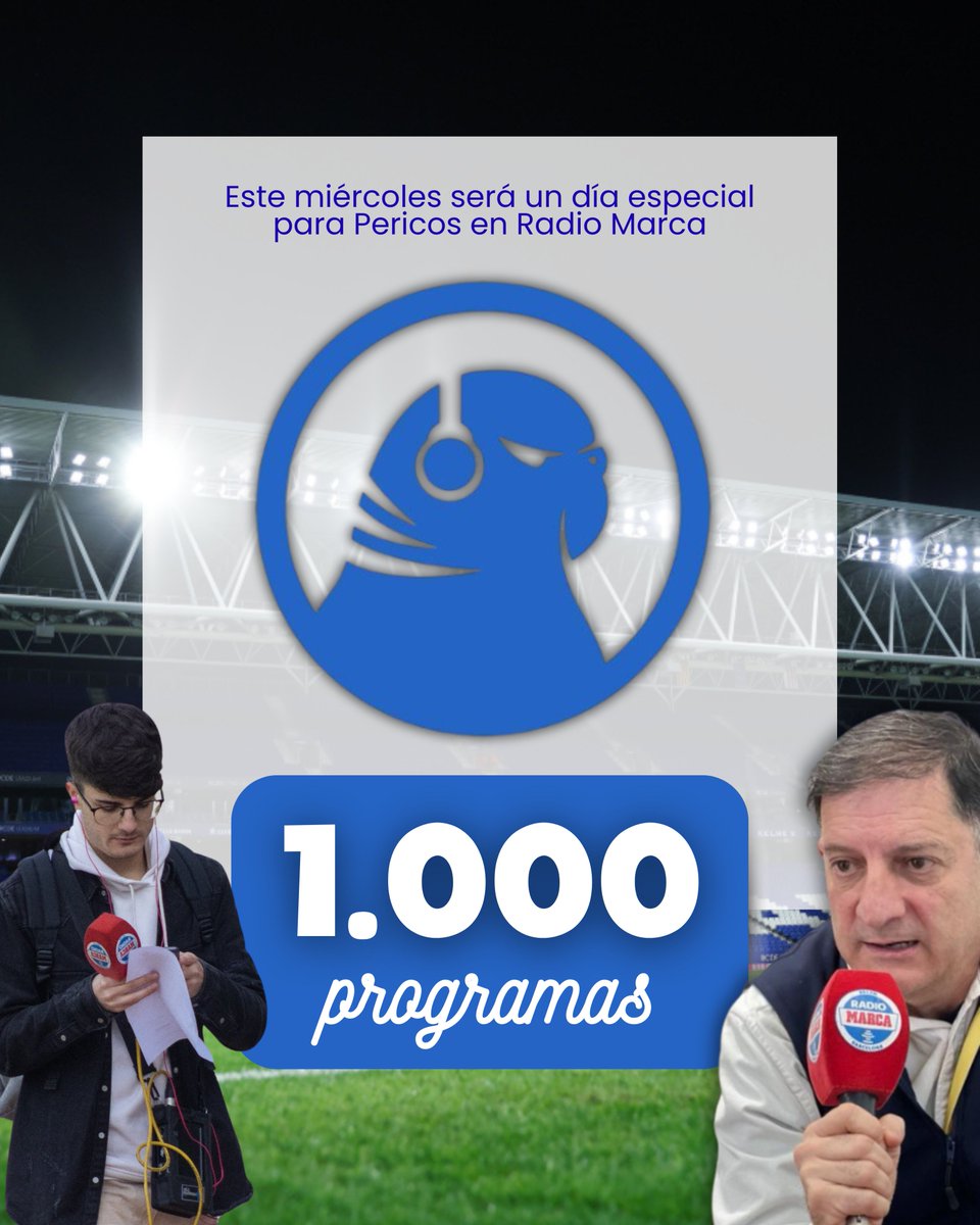 #RCDE | Este miércoles será un día especial. 

🎉 ¡Programa 1.000 de <a href="/pericos_marca/">Pericos Marca</a>!

🙏 ¡Muchas gracias pericada! 

🎙️ Lo celebraremos con Manolo González.