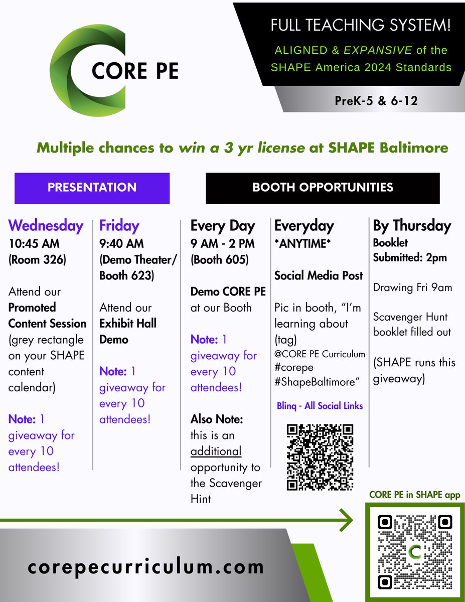 CORE PE (@core_pe_) on Twitter photo Tomorrow is the day! The #SHAPEBaltimore Exhibit Hall is open! We will be at booth #605! Your first chance to see how our #physed systems empower educators with a flexible, intentional system for planning!
Learn more on the <a href="/SHAPEAmerica/">SHAPE America</a> app: shapeamerica.confex.com/shapeamerica/2… Tomorrow is the day! The #SHAPEBaltimore Exhibit Hall is open! We will be at booth #605! Your first chance to see how our #physed systems empower educators with a flexible, intentional system for planning!
Learn more on the <a href="/SHAPEAmerica/">SHAPE America</a> app: shapeamerica.confex.com/shapeamerica/2…