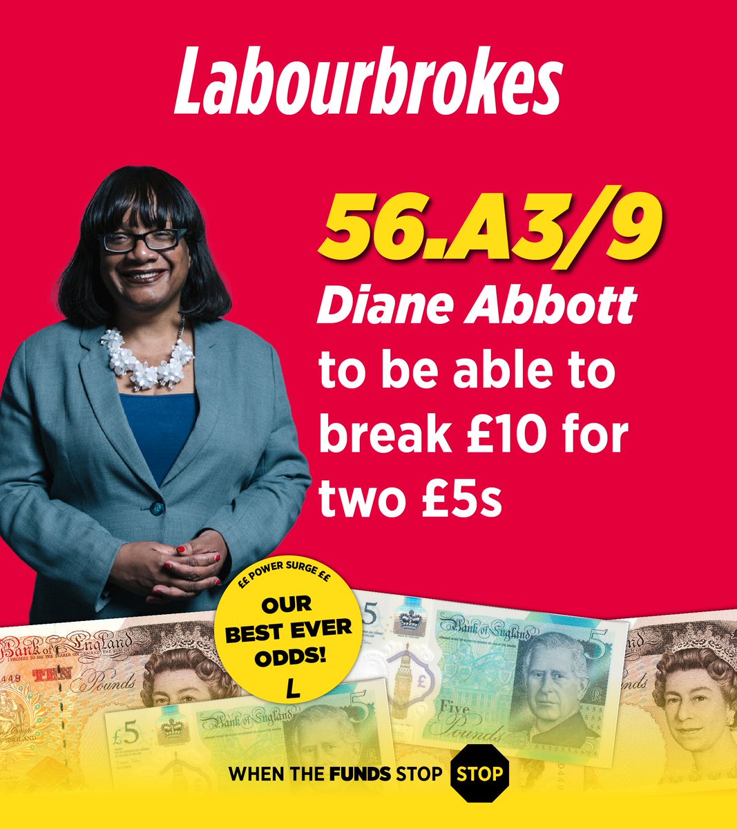 🧮 Can Diane Abbott solve this impossible equation? 🧠

Now offering OUR BEST EVER ODDS on <a href="/HackneyAbbott/">Diane Abbott</a> to be able to break a £10 note with two £5s! 💷