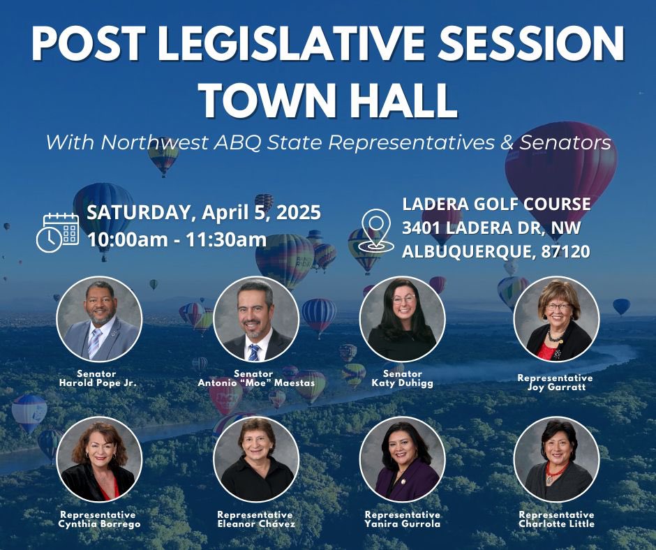 Let’s break down what happened this session, what it means for you, and what’s next.
Join us Sat, April 5 | 10 AM
Ladera Golf Course
#WestsideTownHall #NMlegis #NMHD16 #WestsideABQ