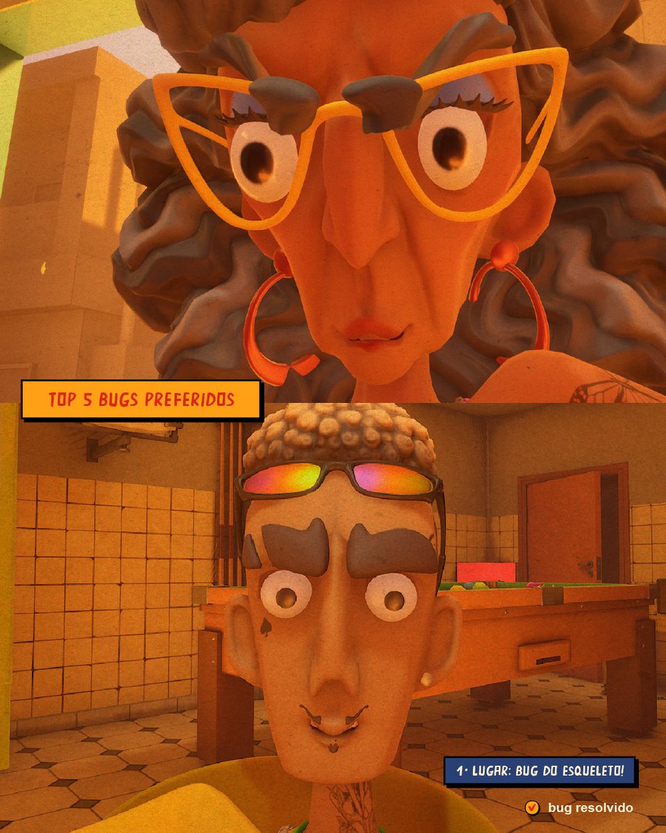 Antes do playtest alfa, tivemos uma pequeno problema com os esqueletos dos nossos personagens, mas tudo resolvido. Menor e tia Bete já melhoraram KKKKK 💀