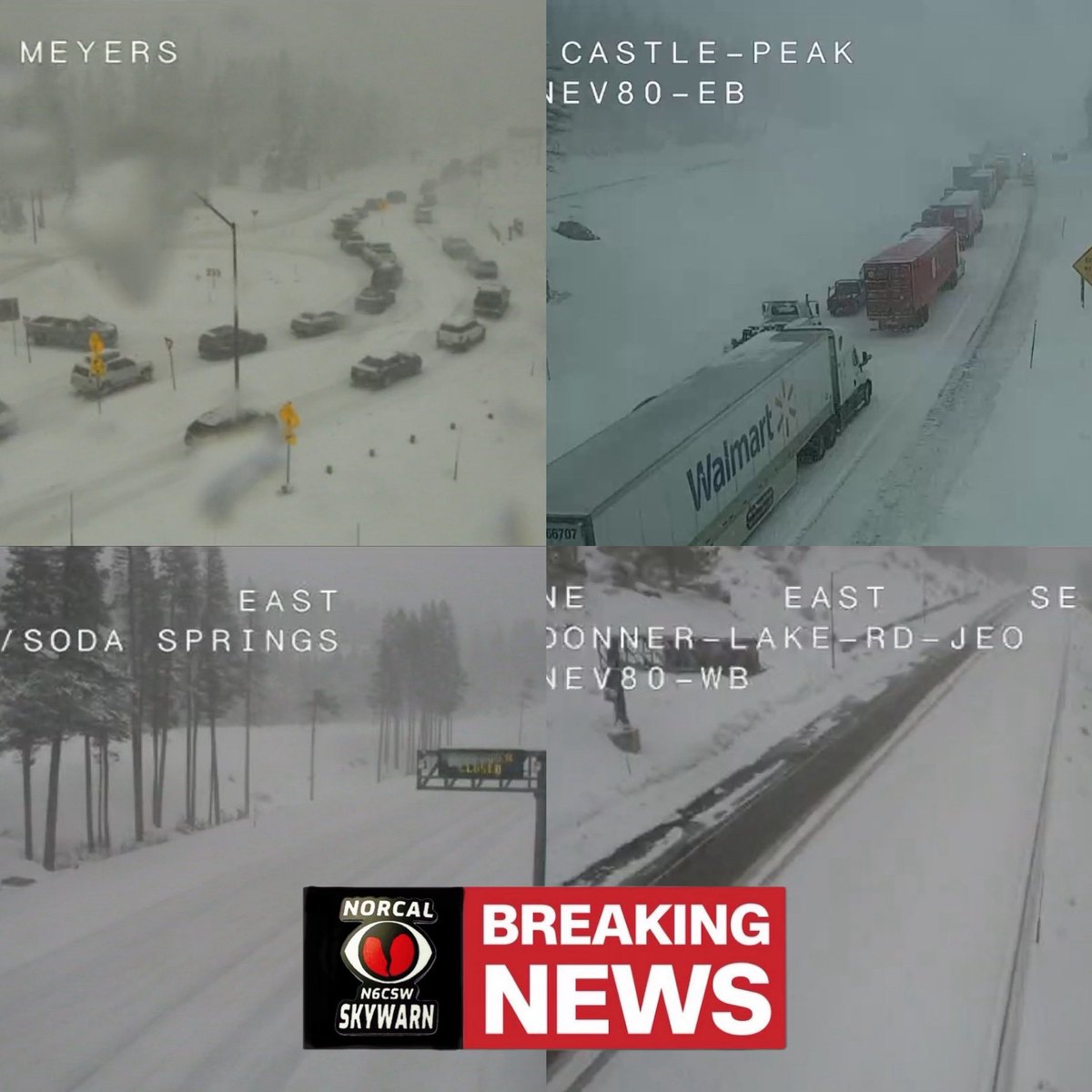 Both Highway 50 and Interstate 80 are a mess with Snow and spin outs. Traffic being held in both East and Westbound directions. #CAWx #SierraTravel  #TahoeWx #SierraWx