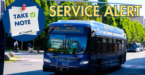 Take Note: Valued Customers, the Trip Planner on our website is now available and functioning normally. Thank you for your patience and understanding throughout this process.

Find details in the link below. Visit cttransit.com/alerts for more info!
