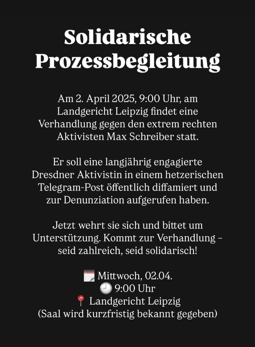 OmasGegRechtsLE's tweet photo. Wer Zeit hat, bitte zur solidarischen Prozessbegleitung, morgen, 9 Uhr, Landgericht Leipzig.
#le0204 https://t.co/GgTCe775y4