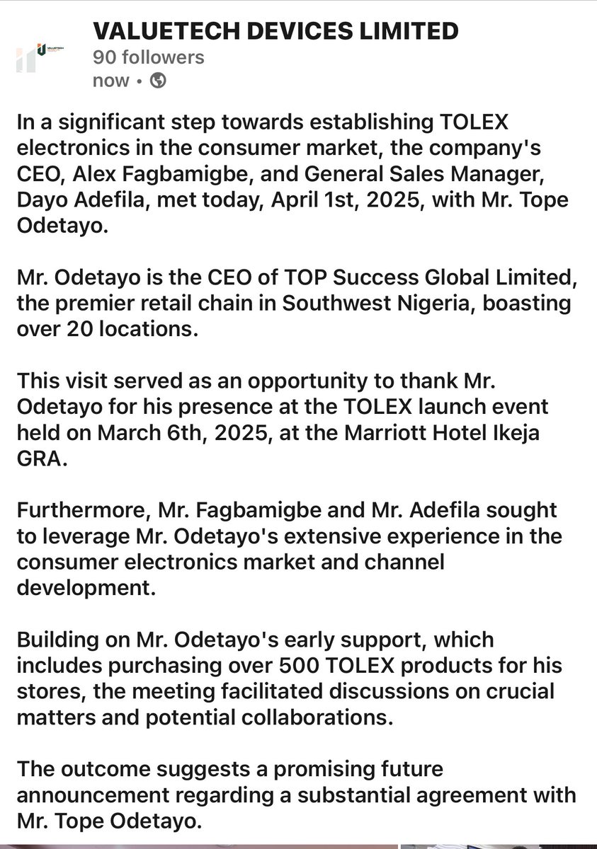 Fagalex_GDS's tweet photo. Diving deep into the Southwest consumer electronics market with the best! Thanks, Mr. Odetayo! #TOLEX #marketpenetration #electronics https://t.co/ZGt1vMGl1u