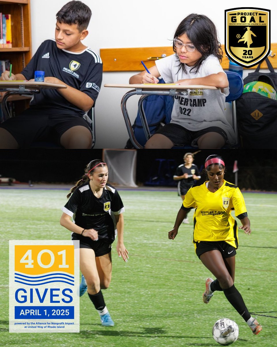ProjectGoalRI's tweet image. Today is #401Gives!📷 Your donation to Project GOAL provides FREE academic support and soccer training to students in Central Falls, Pawtucket, and Providence. Every dollar makes a difference!
📷$100 – Snacks & drinks for all students for 1 week
📷 $300 – A student’s…