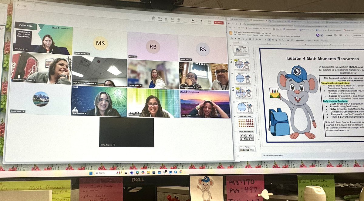 JulieFore21's tweet photo. Our PreK teachers have opportunities this week to attend regional virtual trainings with their PreK Specialists about Math Moments. What a joy hearing PreK teachers discussing numeracy and hearing how they are exposing our youngest learners to intentional math & problem solving! 🤩 #DallasISDPreK @Dallasacademics @disdstemmath @AaronDaffern @DrElenaSHill @MurilloDebbie1