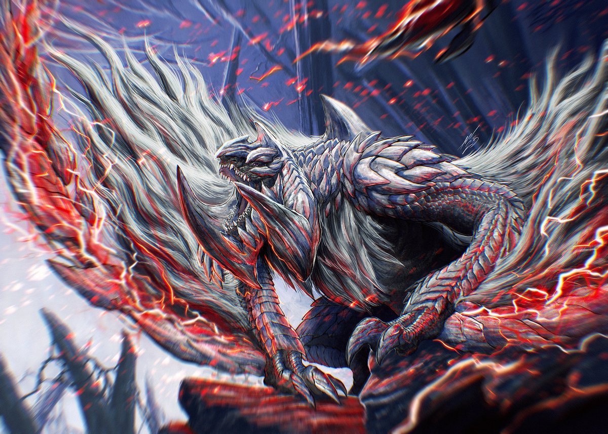 Arkveld アルシュベルド. -  The White Wraith.
It’s been a while since my last MH fanart, so it was time for the flagship #MHWilds￼ #MonsterHunter #モンハン￼