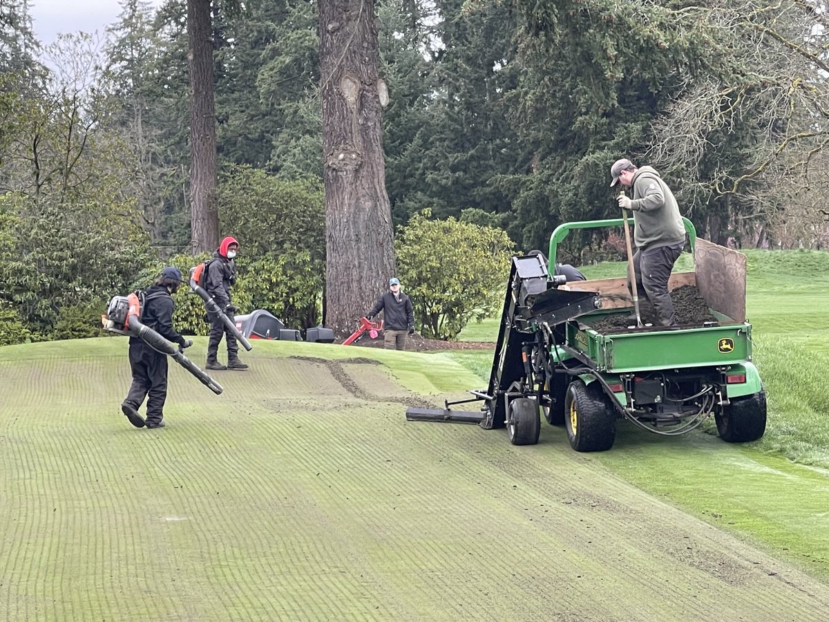 Hard to believe it’s already spring aerification. A little slow start but now the crews firing on all cylinders.