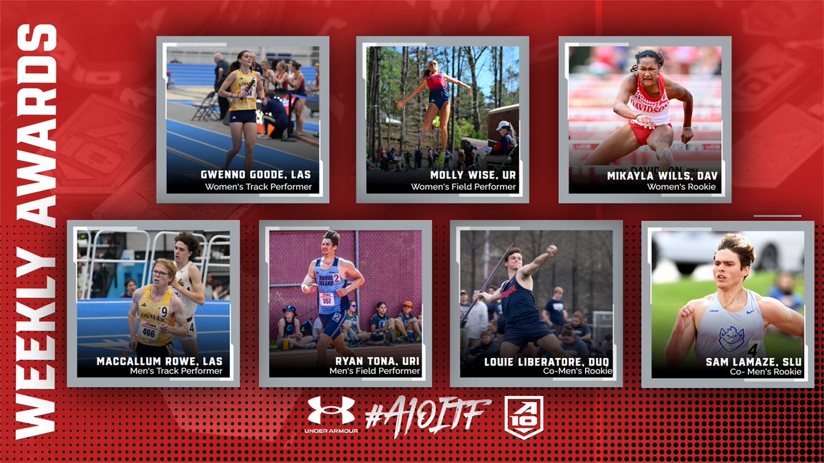 Atlantic 10 Conference (@atlantic10) on Twitter photo Davidson, Duquesne, La Salle, Richmond, Rhode Island and Saint Louis secure this week's #A10OTF awards!
<a href="/Davidson_XCTF/">Davidson XC/Track</a> | <a href="/DuqXCTF/">Duquesne Track & Field and XC</a> | <a href="/LaSalle_XCTF/">La Salle XC/Track</a> | <a href="/RichmondXCTF/">SPIDER XC&TF</a> | <a href="/RhodyMTrack/">Rhody Men's Track</a> | <a href="/BillikensXCTF/">BillikensXCTF</a>
atlantic10.com/news/2025/4/1/… Davidson, Duquesne, La Salle, Richmond, Rhode Island and Saint Louis secure this week's #A10OTF awards!
<a href="/Davidson_XCTF/">Davidson XC/Track</a> | <a href="/DuqXCTF/">Duquesne Track & Field and XC</a> | <a href="/LaSalle_XCTF/">La Salle XC/Track</a> | <a href="/RichmondXCTF/">SPIDER XC&TF</a> | <a href="/RhodyMTrack/">Rhody Men's Track</a> | <a href="/BillikensXCTF/">BillikensXCTF</a>
atlantic10.com/news/2025/4/1/…