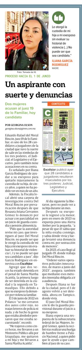 ‼️Juez Eduardo del Moral Rincón es señalado por <a href="/IlianaGarc3101/">Iliana Garcia Rodriguez</a> por haberse coludido con su ex esposo para quitarle la custodia de su hija de 5 años a la que no ha visto en 1 año 7 meses. Y es CANDIDATO A JUEZ DE LO FAMILIAR salió en las 3 tómbolas‼️ excelsior.com.mx/comunidad/un-a… ⁦
