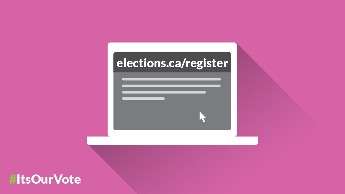 Need to register to vote? 🗳️ There are a few ways to do this:

- Online at elections.ca/register
- In person at any Elections Canada office
- At your assigned polling station on advance polling days or on election day

Learn more: elections.ca/scripts/vis/Fi…