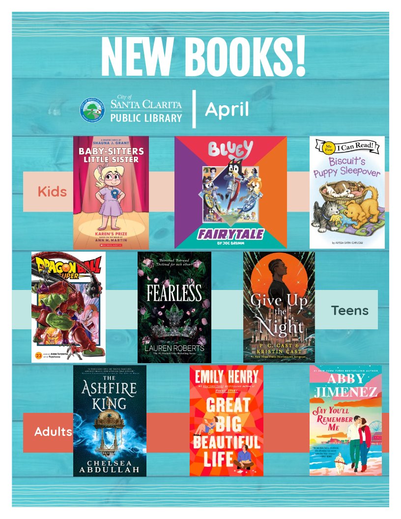 scvpubliclib's tweet photo. The Santa Clarita Public Library is constantly stocking the shelves with new books. Swipe through to see some of the biggest releases of the month. Which one are you most excited to check out? Let us know in the comments! https://t.co/wc2tVXYyfW