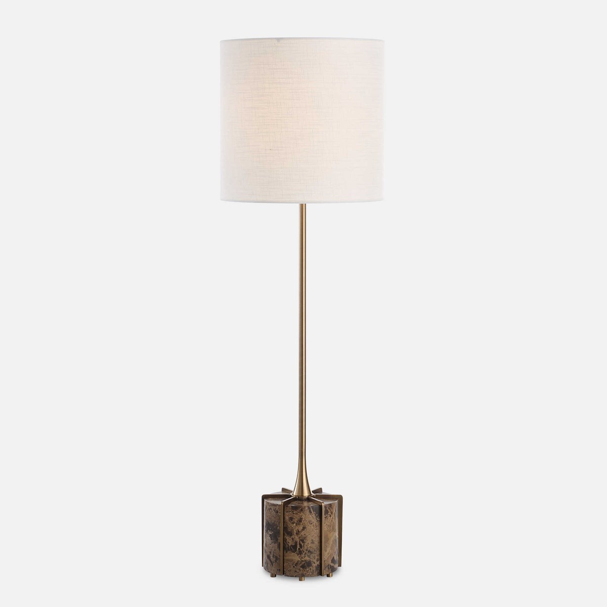 The Britwell Buffet Lamp showcases a sleek Emperador Dark Brown marble foot separated by plated brass details and matching fluted base. Available through <a href="/UttermostCo/">Uttermost</a> at uttermost.com/britwell-buffe… #carolynkinder #uttermost #interiordesign #homedecor
