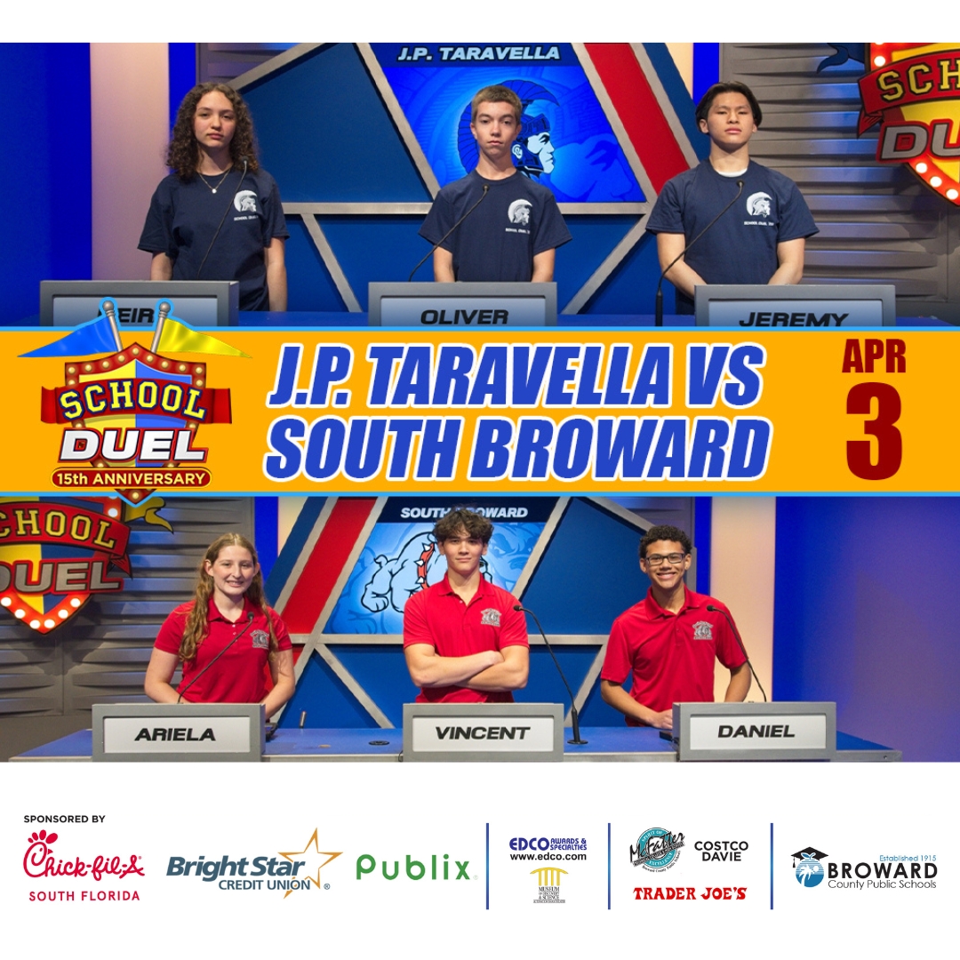🔥 Game 6 of School Duel Drops This Thursday! 🔥

🏆 J.P. Taravella High vs. South Broward High – Who will take the win? 🤔💡

📺 Tune in this Thursday!
📅 April 3rd | 🕗 8PM
📍 <a href="/BECONTV/">BECON-TV</a> (Ch. 488 &amp; 19 Comcast | Ch. 63 AT&amp;T/Dish/DirectTV)

🔗  schoolduel.tv📢🏆