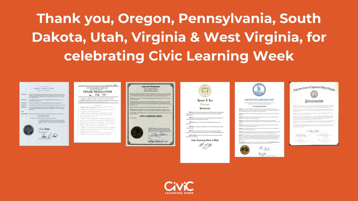 We are excited to have had participation from all 50 states in #CivicLearningWeek 2025! 21 states issued proclamations, resolutions, bills, or citations in celebration of #CivicLearningWeek, &amp; their commitment to civic education is an inspiring investment in students' futures.