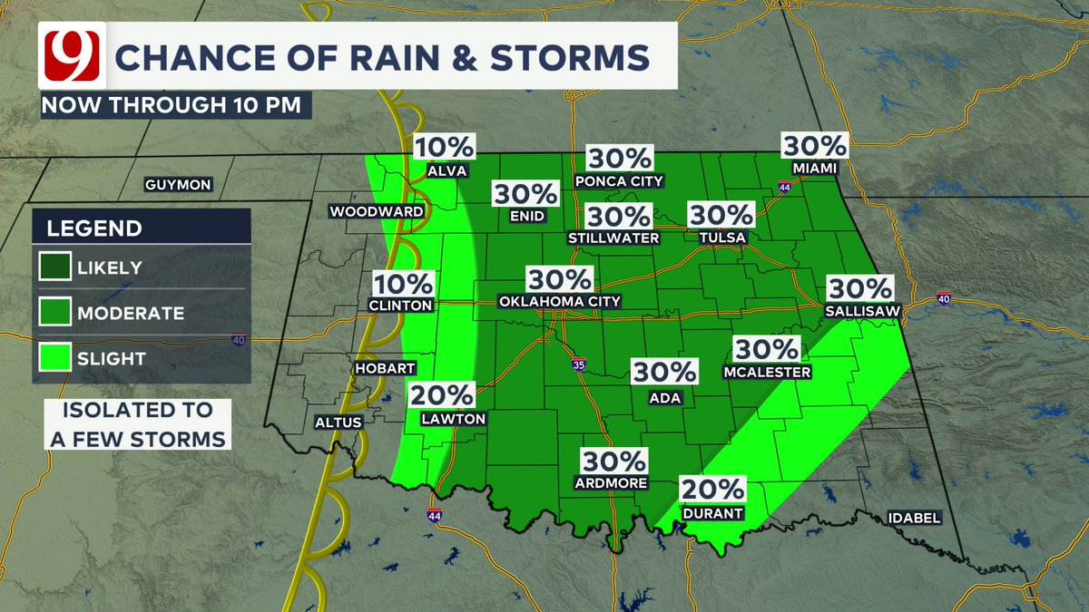 tornadopayne's tweet photo. Severe Wx Threat continues for late afternoon &amp; this evening. We're seeing clouds give way to sunshine &amp; temps heating up. This, along with increasing moisture, is making the atmosphere very unstable. Isolated severe storms could develop by 5 pm just west of the metro. #okwx https://t.co/qVoSUB1Kyd