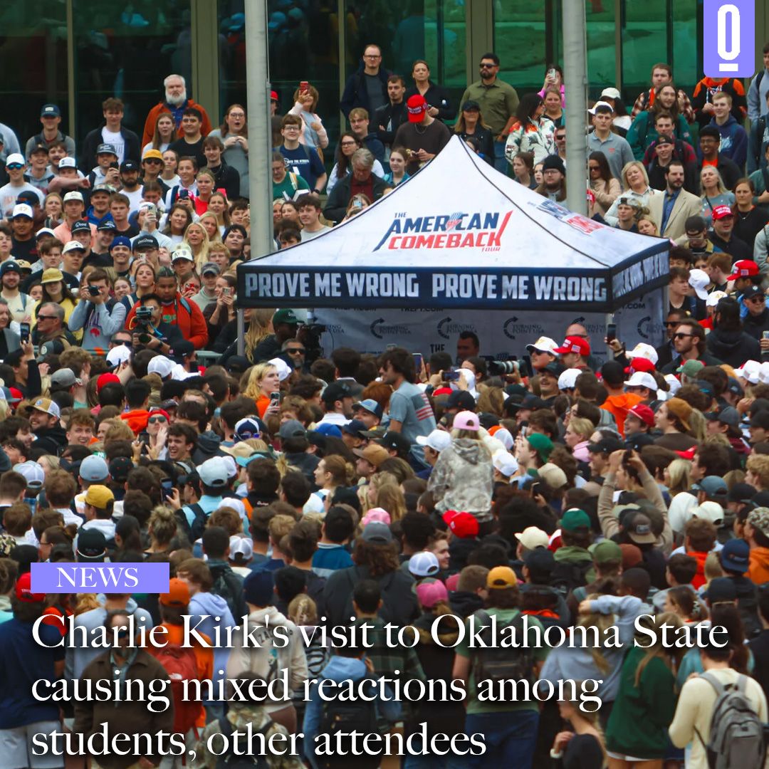 Charlie Kirk visited Oklahoma State today for a “Prove Me Wrong” event on his American Comeback Tour.
Supporters and protestors gathered on International Mall Lawn as Kirk debated students on political topics.
✍️ Bella Casey // Staff Reporter 
🧵 This is a developing story