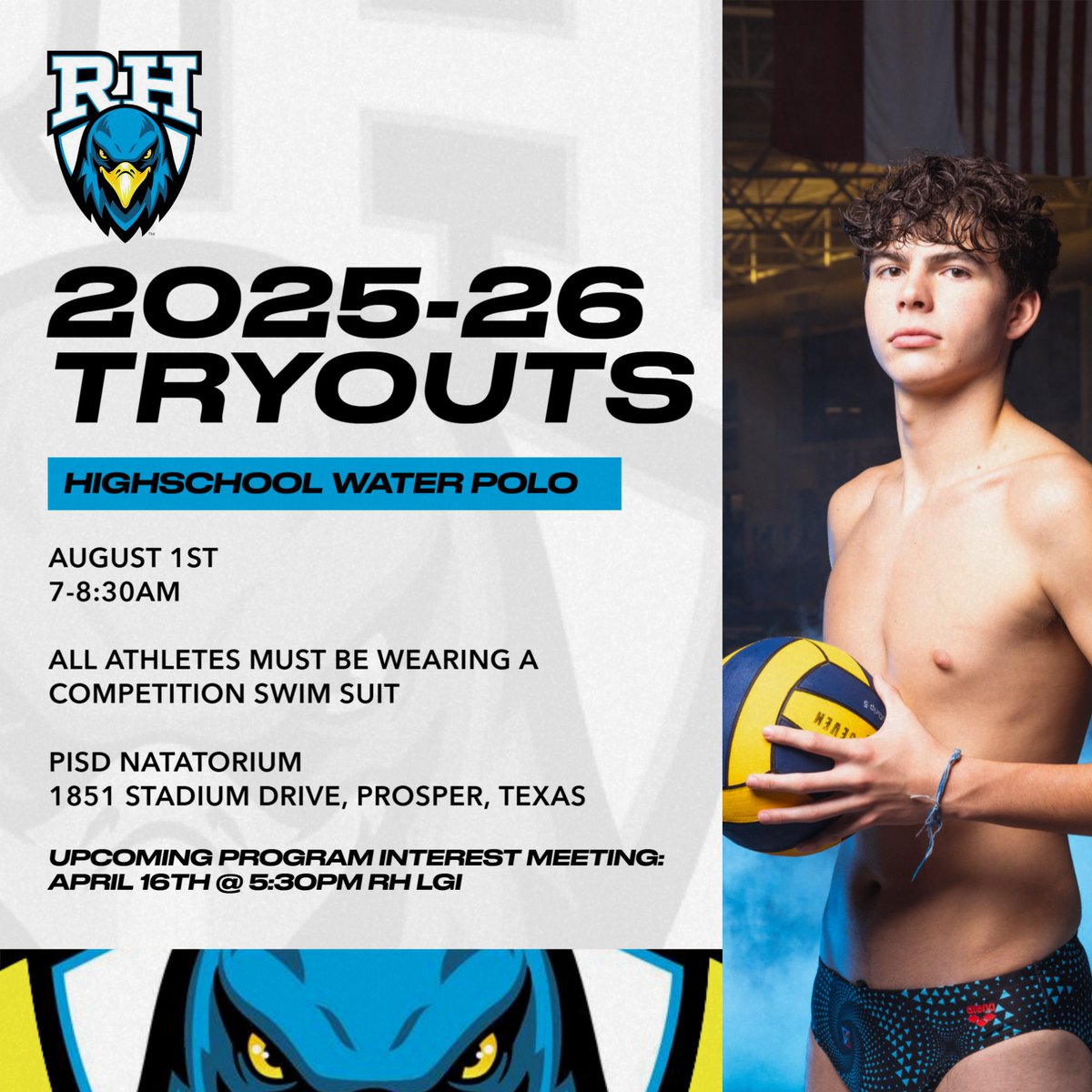 Rock Hill Water Polo Tryouts 2025-2026!! <a href="/PISD_Aquatics/">ProsperISDAquatics</a> <a href="/RHWaterPolo/">Rock Hill Water Polo</a>