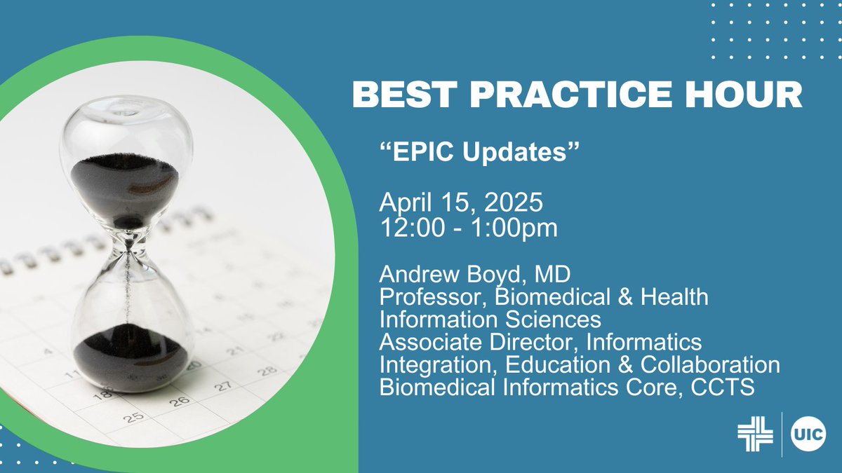 Join our upcoming Best Practice Hour seminar as we disseminate current updates to EPIC on 4/15 at 12:00pm CST. ccts.uic.edu/events/bph-apr…
