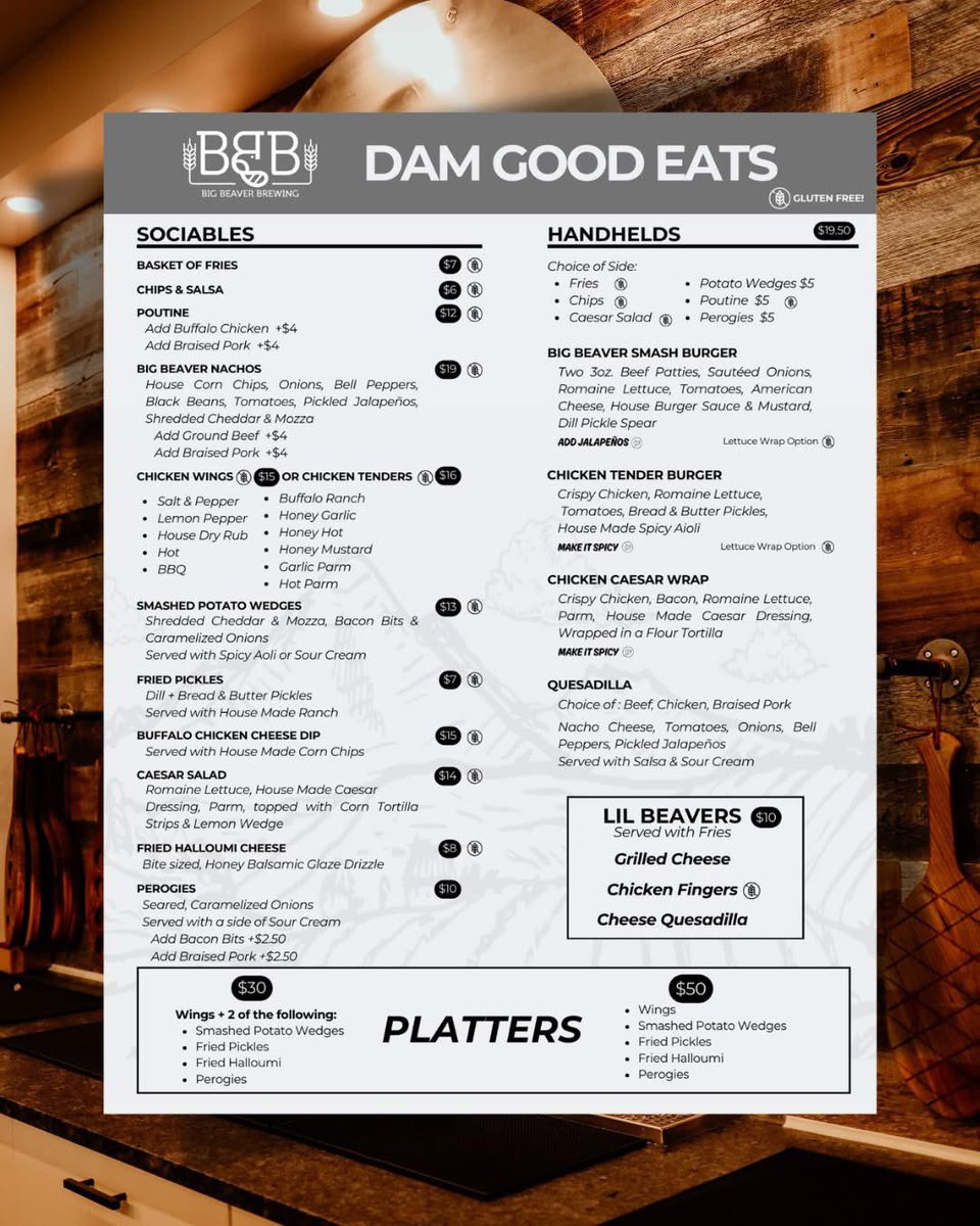 NEW MENU + NEW WEEKLY SPECIALS

Tue: 15% off Sociables  • 🍔 Wed: Handheld + Side 15% off • 🍗 Thu: NEW Wing Night - $8 per pound! • 🍻 Tue - Fri: $1 off BB Beer (2-4pm)

#Okotoks #okotoksrestaurant #okotoksbusiness #okotokssmallbusiness  #AlbertaCraftBeer #DrinkLocal