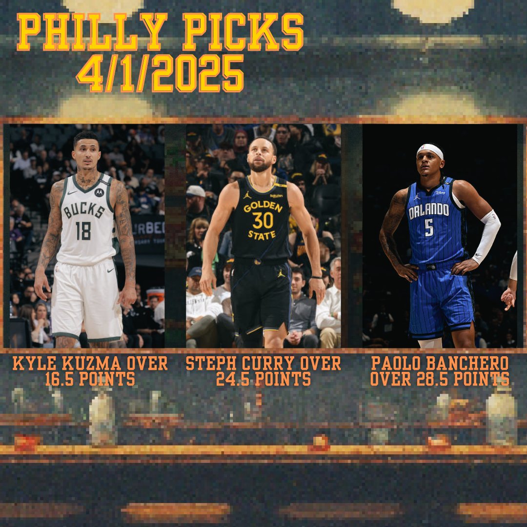 PHILLY PICKS🧀 FOR 4/1/2025

PLEASE SWEEP 🙏

KYLE KUZMA OVER 16.5 POINTS
STEPH CURRY OVER 24.5 POINTS
PAOLO BANCHERO OVER 28.5 POINTS

LIKE IF YOU’RE TAILING 💛  

FOLLOW FOR FREE PROPS‼️  
#PrizePicks #GamblingX #SleeperPicks #Chalkboard #UnderdogFantasy #NBA
