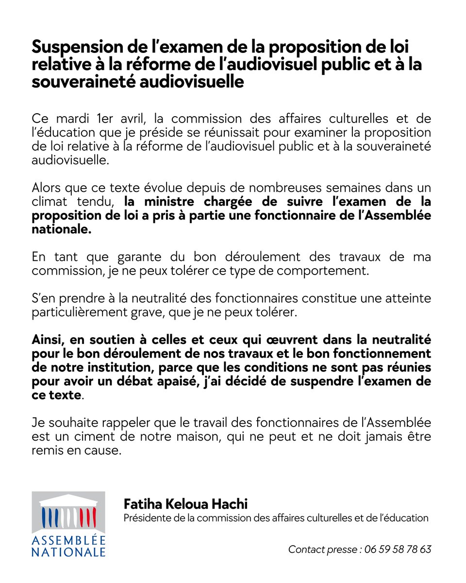 Mon communiqué à la suite de la suspension de la commission ce soir.