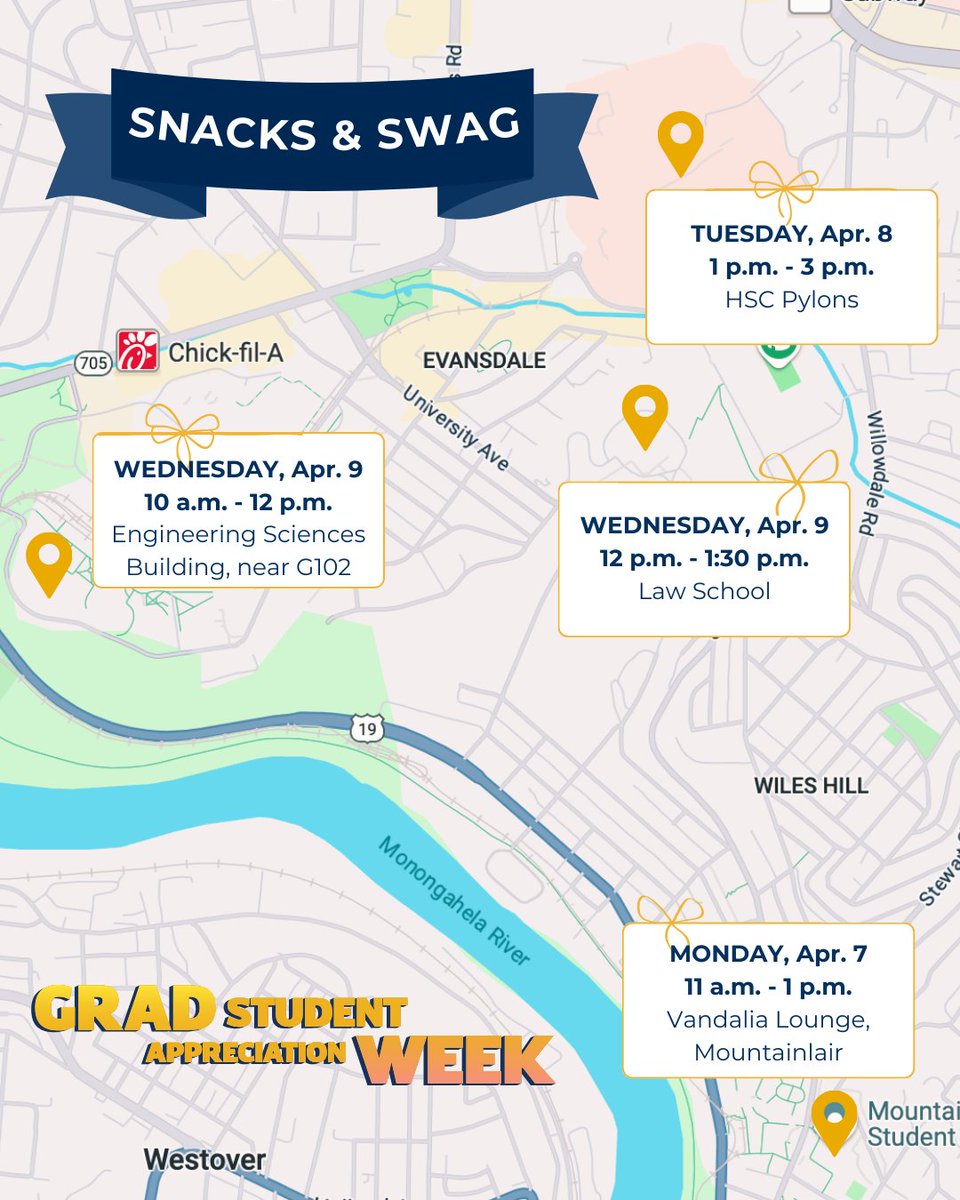 Come grab some WVU swag and snacks at one of our GSAW Snack &amp; Swag Stations!

Find the full GSAW event schedule and registration links here: graduateeducation.wvu.edu/news-and-event…