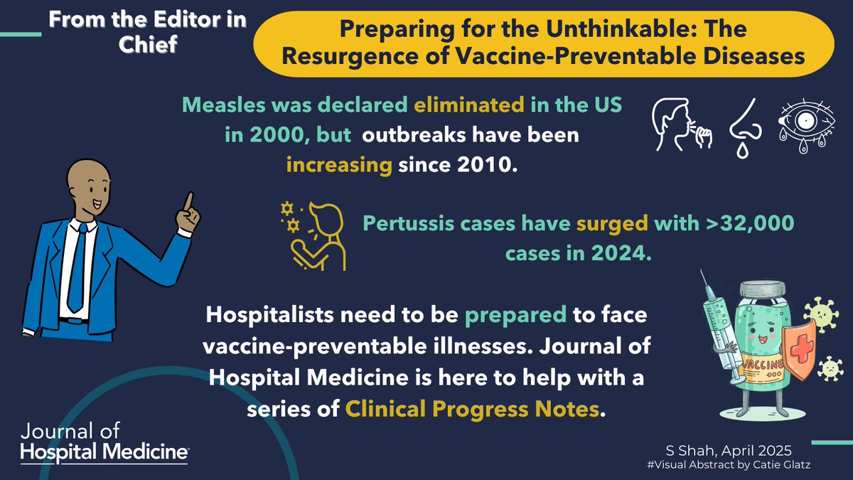 Journal of Hospital Medicine (@jhospmedicine) on Twitter photo 🦠 💉 Vaccine-preventable diseases are on the rise. But the Journal of Hospital Medicine is here to help - follow along!
🔗: doi.org/10.1002/jhm.13…
✍️: <a href="/SamirShahMD/">Samir S. Shah</a>
🖼️: #VisualAbstract by Catie Glatz 🦠 💉 Vaccine-preventable diseases are on the rise. But the Journal of Hospital Medicine is here to help - follow along!
🔗: doi.org/10.1002/jhm.13…
✍️: <a href="/SamirShahMD/">Samir S. Shah</a>
🖼️: #VisualAbstract by Catie Glatz