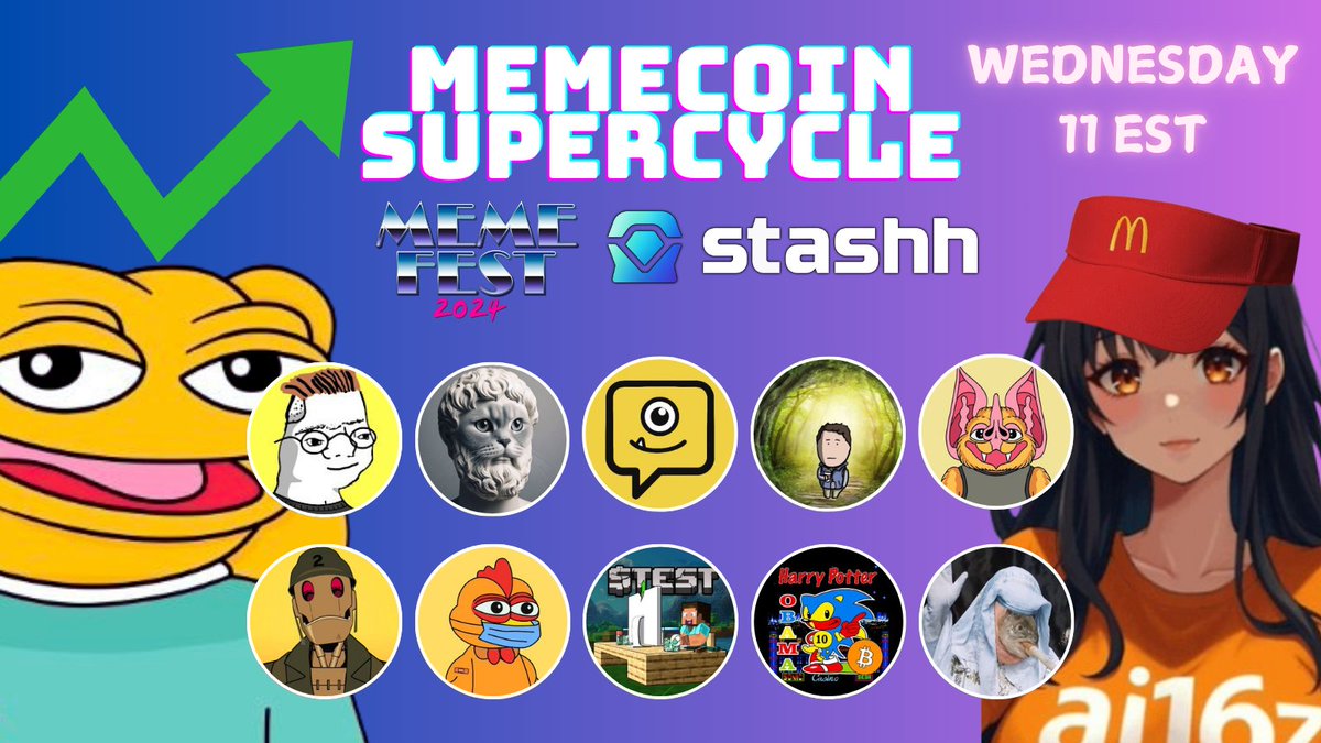 MemeFest (@memefestwtf) on Twitter photo Memecoin Supercycle - WED. 11EST, 2 April
w/ co-host <a href="/StashhApp/">Stashh - Secret NFT Marketplace</a>
x.com/i/spaces/1kvJp…
$ZOOMER $CATTUS $SCF $NORMIE $BOPPY $GBOT $TEST $BITCOIN $BIRDFLU Memecoin Supercycle - WED. 11EST, 2 April
w/ co-host <a href="/StashhApp/">Stashh - Secret NFT Marketplace</a>
x.com/i/spaces/1kvJp…
$ZOOMER $CATTUS $SCF $NORMIE $BOPPY $GBOT $TEST $BITCOIN $BIRDFLU