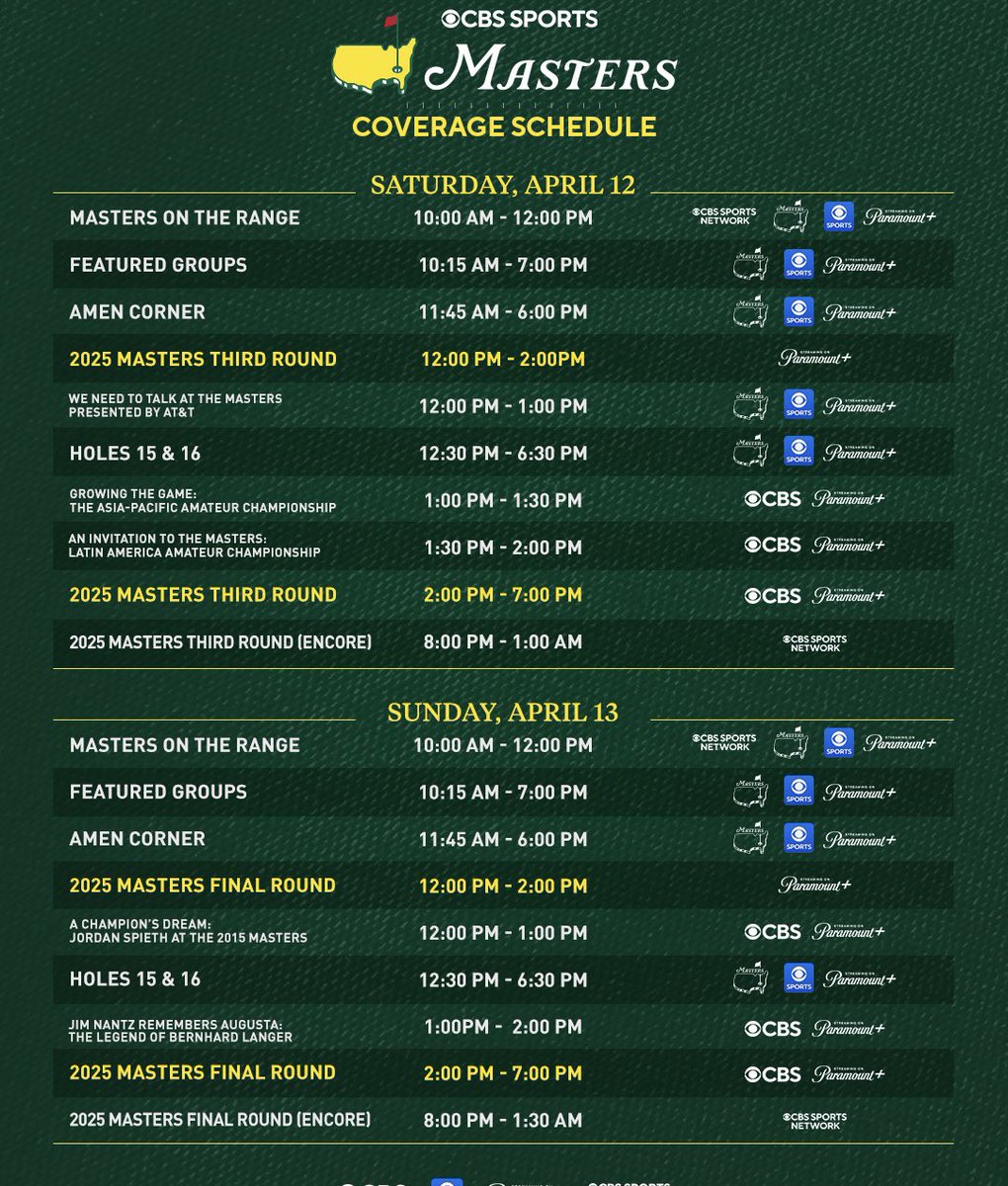 🚨🌺📺 #SCHEDULE — The complete <a href="/GolfonCBS/">Golf on CBS ⛳</a> Masters coverage schedule has been released 🔥