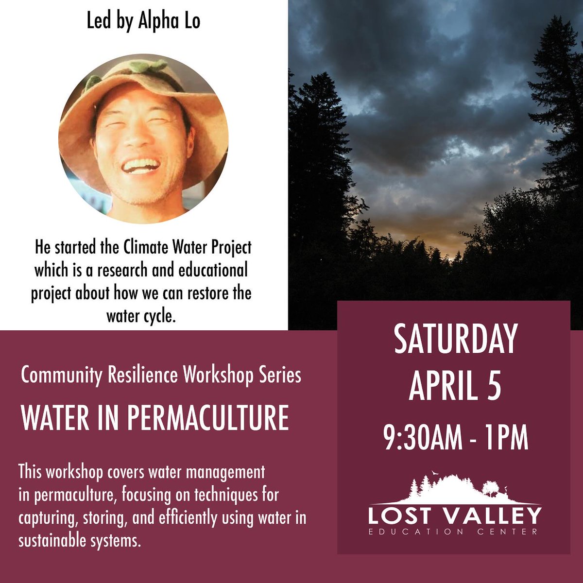 💧This Saturday, April 5th 9:30am-1pm

Learn about water management in permaculture: techniques for capturing, storing, and efficiently using water; rainwater harvesting, swales, ponds, and other methods to enhance water retention, reduce runoff, and support healthy ecosystems.