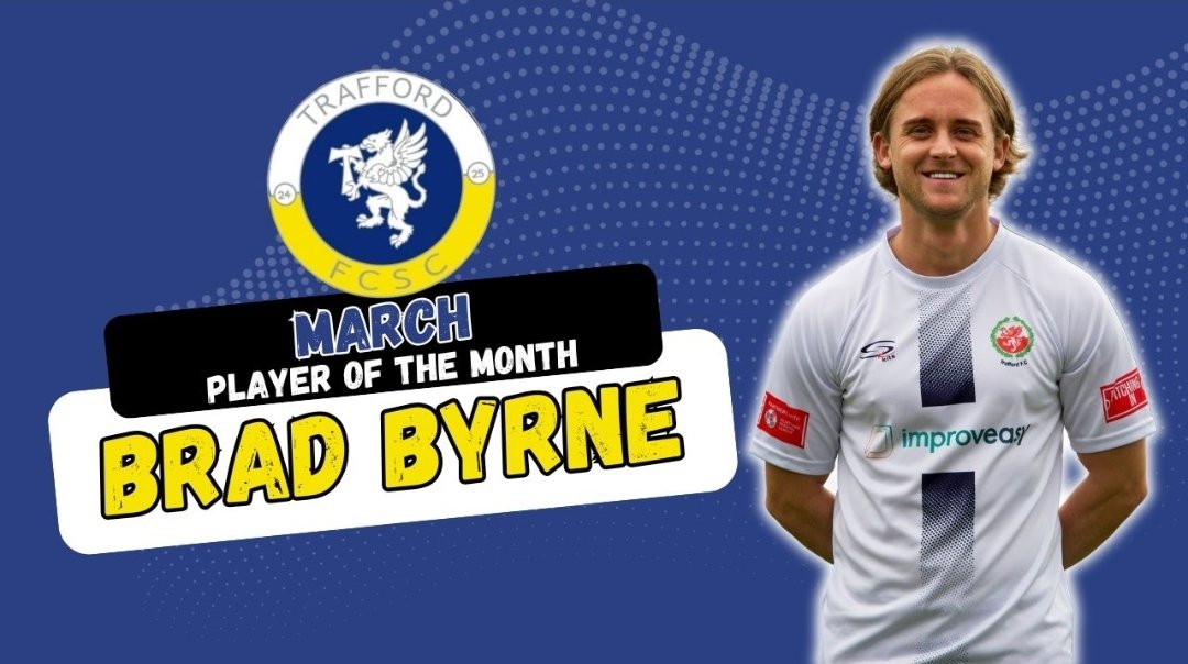 I can reveal that the supporters' club player of the month for March is... <a href="/_bradbyrne/">Brad</a> 
Well done, Brad and unlucky Jerome and Hilal <a href="/FCTrafford/">Trafford FC</a>