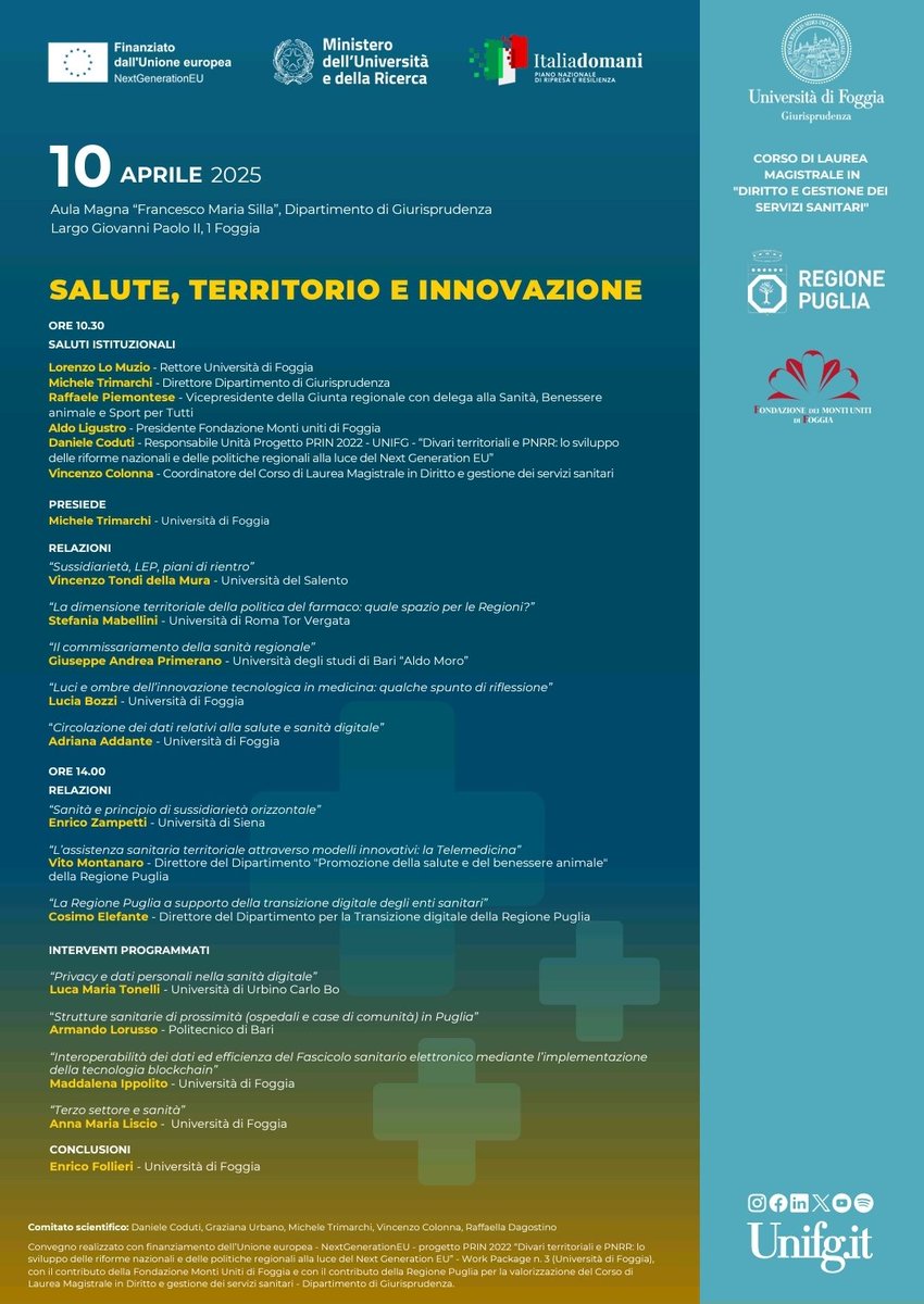 Daniele Coduti (@danielecoduti) on Twitter photo Convegno "Salute, territorio e innovazione", giovedì 10 aprile, ore 10:30, presso <a href="/unifg/">Università di Foggia</a> Convegno "Salute, territorio e innovazione", giovedì 10 aprile, ore 10:30, presso <a href="/unifg/">Università di Foggia</a>